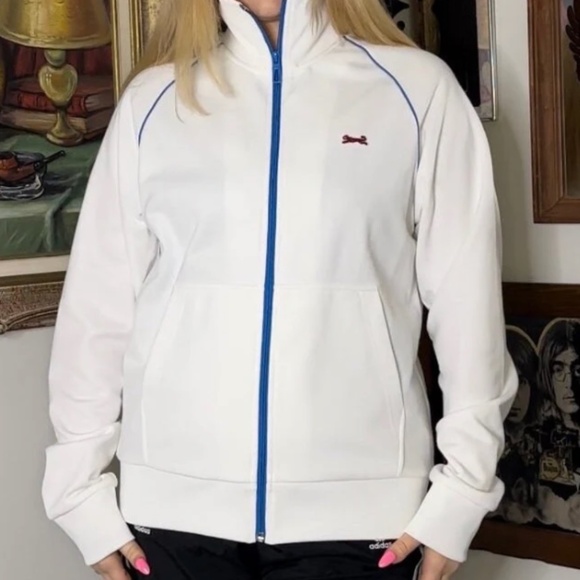 Vintage Men’s Le Tigre Cotton Track Jacket in White and Blue - Zip Up - Medium - Picture 7 of 10